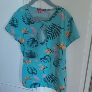 Guess Turquoise Tropical Print Short Sleeve Tee